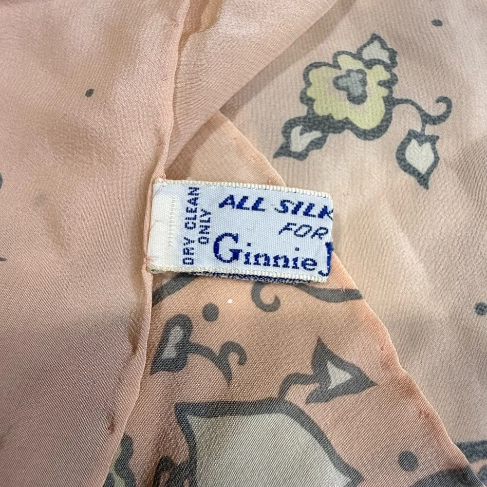 100% silk Vintage Ginnie Johansen peach floral design scarf